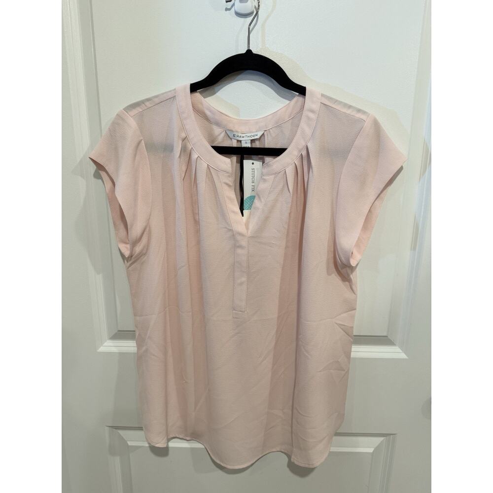 41Hawthorn Sz L Morey Split Neck Short Sleeve Blouse Stitch Fix Pink Blush Top